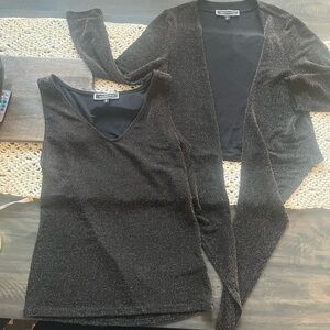 Melanie Lyne Bronze Black Metallic Knit Women’s 2 Piece Set S-M NWOT